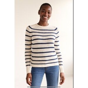 J. McLaughlin Cream and Navy Striped Crew Neck Sweater